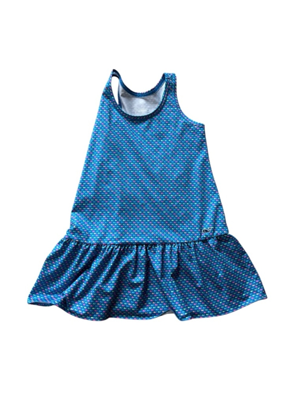 Vineyard Vines Blue Patterned Sleeveless Ruffle Hem Dress